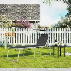 Chaise Longue Signature Home Avec Toit - Chaise Longue - Chaise Longue De Jardin - Aluminium - Grande - Chargeable Jusqu'à 150 Kg - Dossier Réglable - Pliable - Jardin - Balcon - Terrasse - Noir - 65 X 200 X 48 Cm -Jardin Meubles Magasin 1200x1200 854