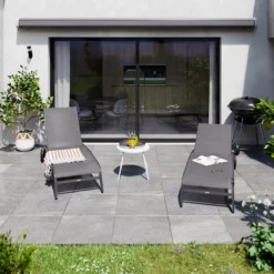 NATERIAL - Set De 2 Chaises Longues LYRA II - 2 X Chaises Longues Avec Dossier Réglable - 207x63x95 Cm - 4 Positions - Avec Roulettes - Fixe En Aluminium - Textilène - Anthracite -Jardin Meubles Magasin 1200x1200 859