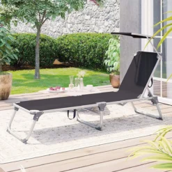 Chaise Longue Nancy's Columbine - Chaise Longue De Jardin - Chaise Longue - Toit Ouvrant - Protection Solaire -soleil - Dossier Réglable - Pliable - Zwart - Argent - 55 X 193 X 31 Cm -Jardin Meubles Magasin 1200x1200 862