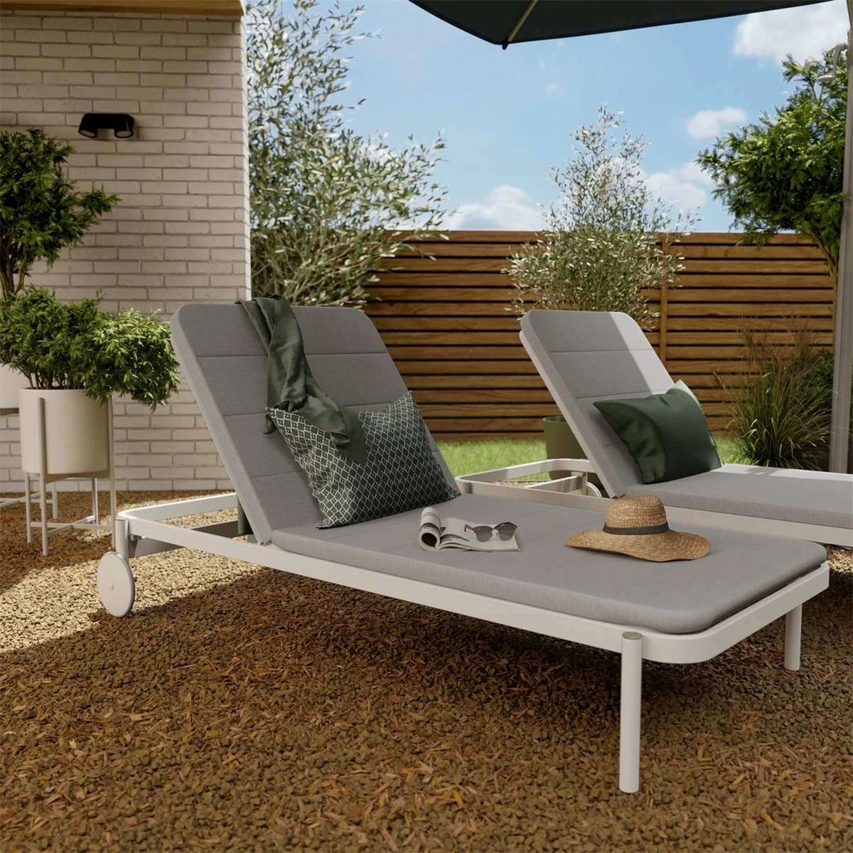 NATERIAL - Transat ARENA - Transat De Jardin Avec Dossier Réglable - 198X82X90 Cm - 5 Positions - Avec Kussen - Avec Roulettes - Aluminium - Polypropylène - Blanc - Gris 9 NATERIAL - Transat ARENA - Transat De Jardin Avec Dossier Réglable - 198X82X90 Cm - 5 Positions - Avec Kussen - Avec Roulettes - Aluminium - Polypropylène - Blanc - Gris – Image 9