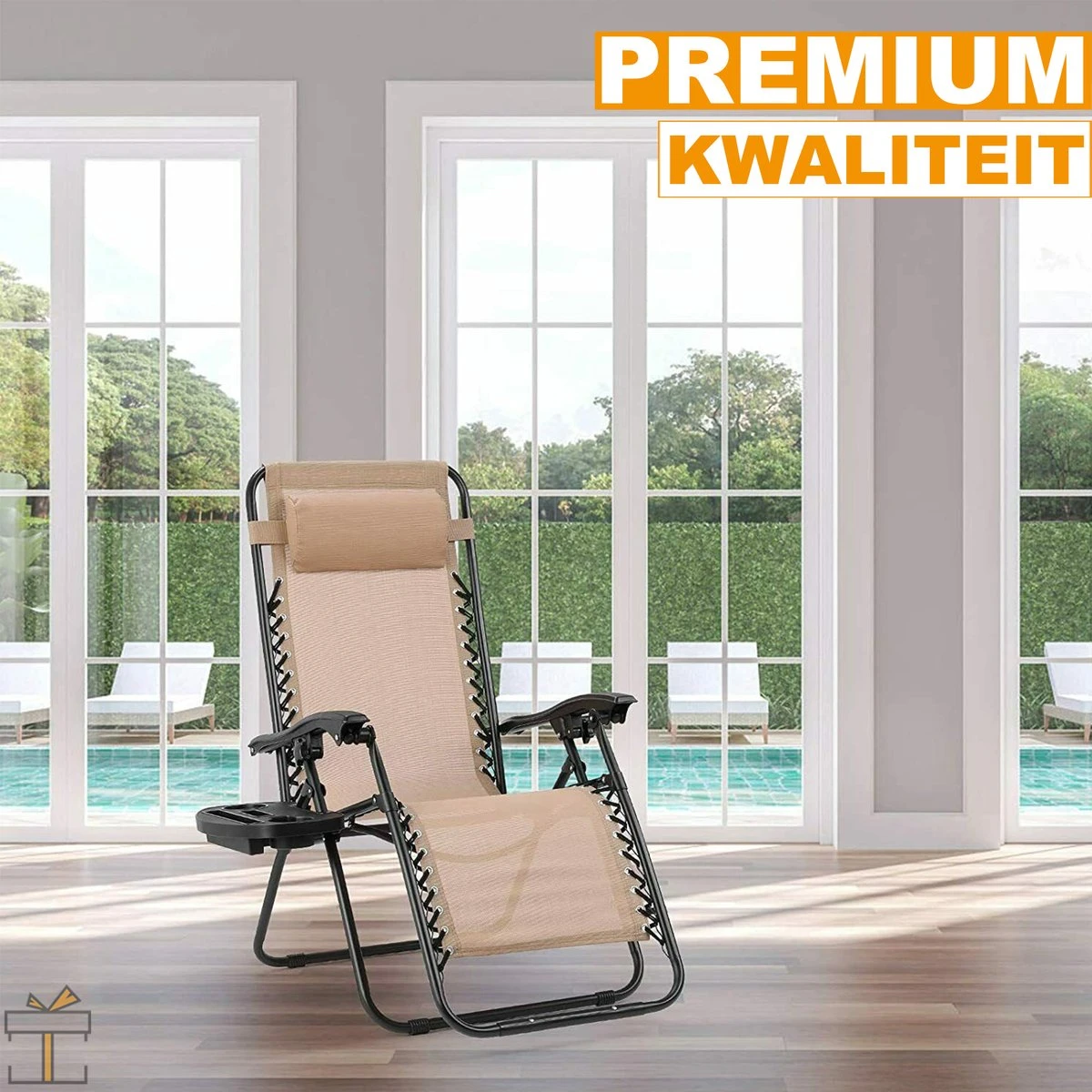 Happyment Chaises De Plage Pliables 2 Pièces - Chaises De Jardin Avec Table - Bain De Soleil - Réglable De 0° à 160° - Beige 3 Happyment Chaises De Plage Pliables 2 Pièces - Chaises De Jardin Avec Table - Bain De Soleil - Réglable De 0° à 160° - Beige – Image 3