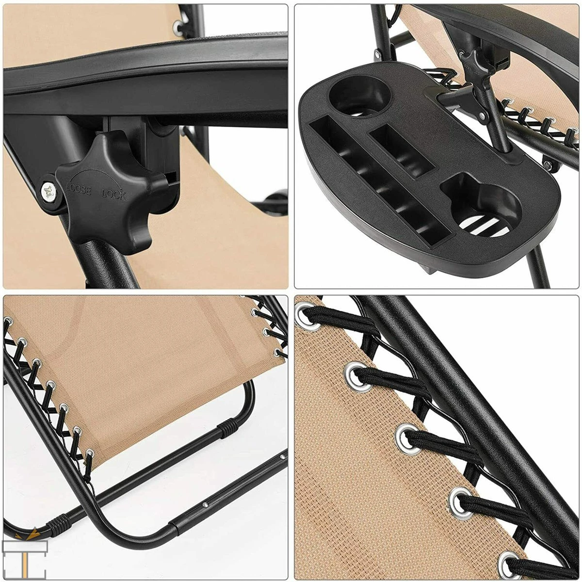 Happyment Chaises De Plage Pliables 2 Pièces - Chaises De Jardin Avec Table - Bain De Soleil - Réglable De 0° à 160° - Beige 5 Happyment Chaises De Plage Pliables 2 Pièces - Chaises De Jardin Avec Table - Bain De Soleil - Réglable De 0° à 160° - Beige – Image 5