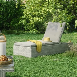 NATERIAL - Daybed DAVOS - Chaise Longue De Jardin Avec Dossier Réglable - Polyrotin - 197X65X36 Cm - 5 Positions - Avec Roulettes - Aluminium - Rotin Plastique - Grijs -Jardin Meubles Magasin 1200x1200 888