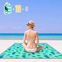 Couverture De Plage, Résistante Au Sable, Tapis De Plage Extra Large, Grand Tapis Compact Sans Sable, Séchage Rapide, Léger Et Durable Avec 4 Piquets