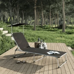 GENERIC - Transat AZUR - Transat De Jardin Avec Dossier Réglable 5 Positions - Transat Pliant - Transat Avec Toit - Auvent - L.188 X L.61 X H.30/80 Cm - Aluminium - Textilène - Anthracite -Jardin Meubles Magasin 1200x1200 891