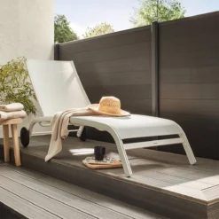 NATERIAL - Set De 2 Chaises Longues LYRA II - 2 X Chaises Longues Avec Dossier Réglable - 207x63x95 Cm - 4 Positions - Avec Roulettes - Fixe En Aluminium - Textilène - Wit -Jardin Meubles Magasin 1200x1200 893