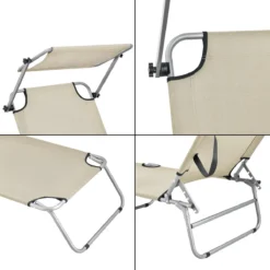 Lot De 2 Transats Avec Pare-Soleil Chaises Longues Inclinables Réglable En 5 Positions Bains De Soleil Design Avec Anses De Transport Capacité De Charge 110 Kg Acier Polyester Argenté Beige [casa.pro] -Jardin Meubles Magasin 1200x1200 906
