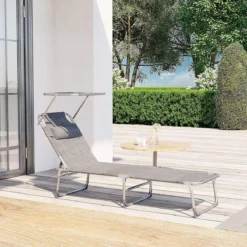SONGMICS Chaise Longue, Chaise Longue, Chaise Longue De Jardin, Avec Appuie-tête Et Toit Ouvrant, Dossier Réglable, Léger, Pliable, 53 X 193 X 29,5 Cm, Charge Jusqu'à 150 Kg, Jardin, Balcon, Pince GCB19T -Jardin Meubles Magasin 1200x1200 911