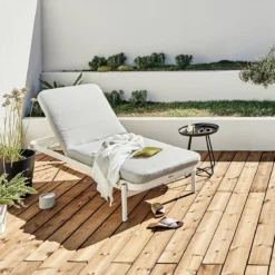 NATERIAL - Set De 2 Chaises Longues ARENA - 2 X Chaises Longues Avec Dossier Réglable - 198X82X90 Cm - 5 Positions - Avec Kussen - Avec Roulettes - Aluminium - Polypropylène - Wit - Grijs -Jardin Meubles Magasin 1200x1200 922