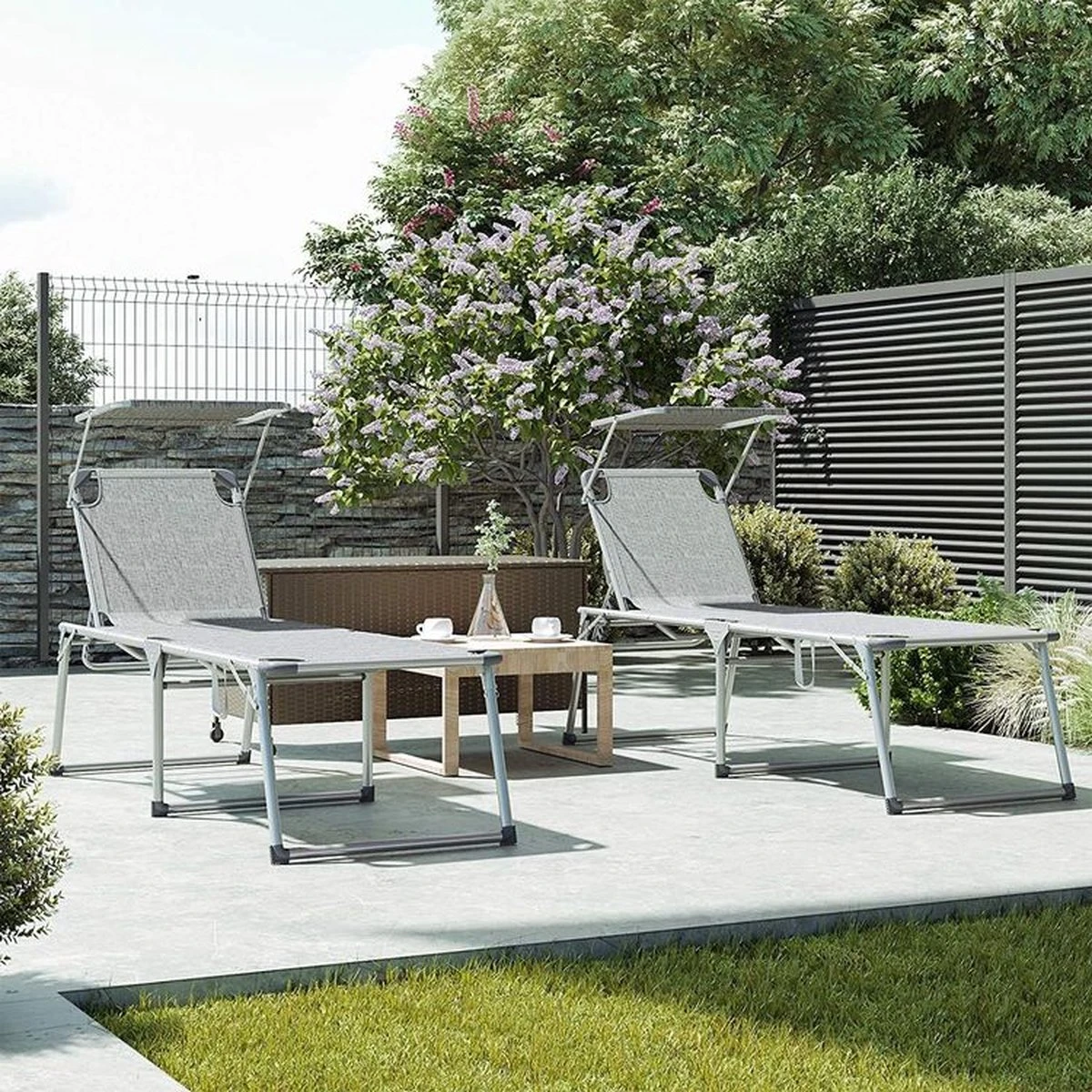 IN.HOMEXL Chaises De Jardin Pliables Leone - Chaises De Jardin Chaises Longues - Avec Toit Ouvrant - Dossier Réglable - Métal - Charge De 150 Kg - Grijs 4 IN.HOMEXL Chaises De Jardin Pliables Leone - Chaises De Jardin Chaises Longues - Avec Toit Ouvrant - Dossier Réglable - Métal - Charge De 150 Kg - Grijs – Image 4