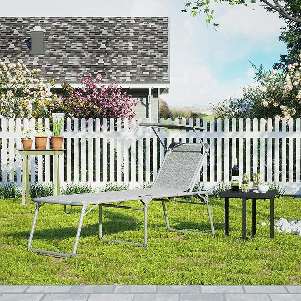IN.HOMEXL Chaises De Jardin Pliables Leone - Chaises De Jardin Chaises Longues - Avec Toit Ouvrant - Dossier Réglable - Métal - Charge De 150 Kg - Grijs 5 IN.HOMEXL Chaises De Jardin Pliables Leone - Chaises De Jardin Chaises Longues - Avec Toit Ouvrant - Dossier Réglable - Métal - Charge De 150 Kg - Grijs – Image 5