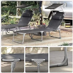 Chaise Longue Signature Home Honolulu - Chaise Longue - Chaise Longue Avec Kussen De 3 Cm D'épaisseur - Appui-tête - Toit Ouvrant - Dossier Réglable - Pliable - Chargeable Jusqu'à 150 Kg - Jardin - Balcon - Noir - 53 X 193 X 29,5 Cm -Jardin Meubles Magasin 1200x1200 973