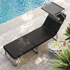 Chaise Longue Signature Home Honolulu - Chaise Longue - Chaise Longue Avec Kussen De 3 Cm D'épaisseur - Appui-tête - Toit Ouvrant - Dossier Réglable - Pliable - Chargeable Jusqu'à 150 Kg - Jardin - Balcon - Noir - 53 X 193 X 29,5 Cm -Jardin Meubles Magasin 1200x1200 975