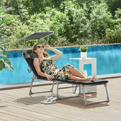 Chaise Longue Signature Home Honolulu - Chaise Longue - Chaise Longue Avec Kussen De 3 Cm D'épaisseur - Appui-tête - Toit Ouvrant - Dossier Réglable - Pliable - Chargeable Jusqu'à 150 Kg - Jardin - Balcon - Noir - 53 X 193 X 29,5 Cm -Jardin Meubles Magasin 1200x1200 976