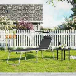 Bain De Soleil, Chaise Longue, Chaise De Jardin, Avec Toit Ouvrant, Dossier Réglable, Pliable, Léger, 55 X 193 X 31 Cm, Chargeable Jusqu'à 150 Kg, Jardin, Balcon Et Terrasse, Noir -Jardin Meubles Magasin 1200x1200 978