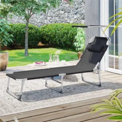 Signature Home Malaga Chaise Longue - Chaise Longue Avec Appuie-tête Et Toit Ouvrant - Dossier Réglable - Léger - Pliable - Chargeable Jusqu'à 150 Kg - Jardin - Balcon - Noir - 53 X 193 X 29,5 Cm -Jardin Meubles Magasin 1200x1200 989