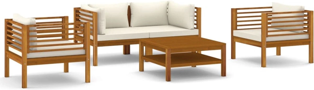 Furniture Limited - Ensemble De Salon 5 Pièces Avec Coussins De Couleur Crème En Bois D'acacia Massif 9 Furniture Limited - Ensemble De Salon 5 Pièces Avec Coussins De Couleur Crème En Bois D'acacia Massif – Image 9
