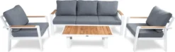 BelitoŸ Birmingham Ensemble De Salon Aluminium Wit - Salon De Jardin 5 Personnes - Ensemble Fauteuil-canapé - Structure En Acier Inoxydable Anthracite - Coussins En Oléfine Hydrofuge - Bois De Teck