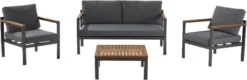 NATERIAL - Salon De Jardin ORIS II - Salon De Jardin - 4 Personnes - 1 Canapé Extérieur - 2 Fauteuils - 1 Table Basse Extérieur L. 72 X L. 72 X H. 32 Cm - Aluminium - Bois D'eucalyptus FSC - Anthracite - Gris