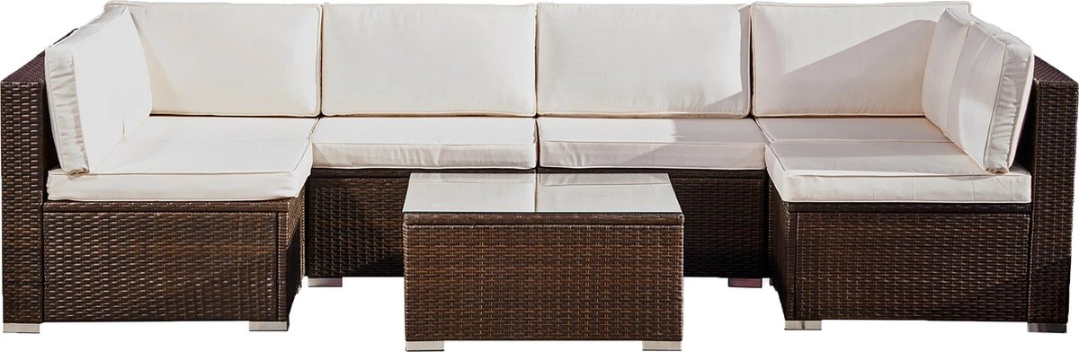 Teamson Home - Grand Ensemble De Salon D'angle 7 Pièces - Mobilier De Jardin De Jardin - Canapé De Jardin - Table Et Coussins Inclus - Rotin - Marron / Wit 10 Teamson Home - Grand Ensemble De Salon D'angle 7 Pièces - Mobilier De Jardin De Jardin - Canapé De Jardin - Table Et Coussins Inclus - Rotin - Marron / Wit – Image 10