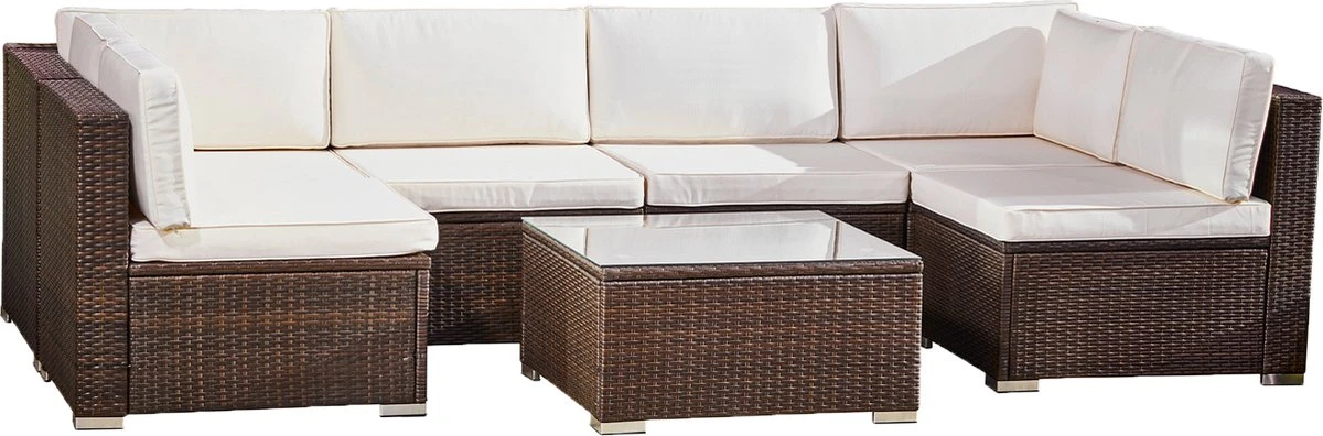 Teamson Home - Grand Ensemble De Salon D'angle 7 Pièces - Mobilier De Jardin De Jardin - Canapé De Jardin - Table Et Coussins Inclus - Rotin - Marron / Wit