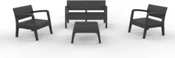 MYLIA Salon De Jardin En Polypropylène - Anthracite - 2 Fauteuils, 1 Canapé Et 1 Table Basse - MANKONO L 120 Cm X H 72 Cm X P 69 Cm