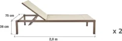 Set - Lot De 2 Chaises Longues AQUILA - 2 Chaises De Jardin à Roulettes - Chargeable Jusqu'à 160 Kg - 200x75x36 Cm - Empilables - Chaises Longues - Aluminium - Textilène - Moka -Jardin Meubles Magasin 1200x402