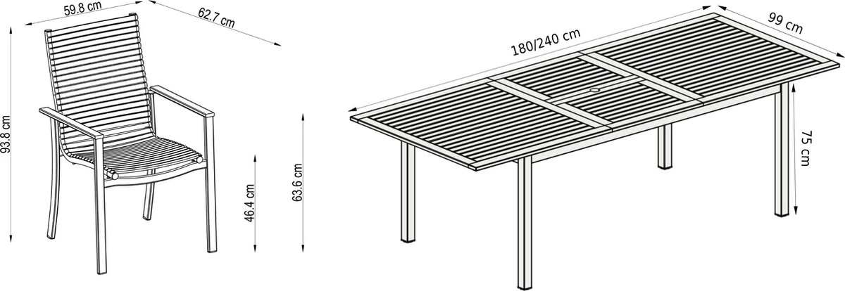 NATERIAL- Salon De Jardin 6 Personnes - Table De Jardin ORIS 180/240x100cm - Table Extensible - 6 Chaises De Jardin DORA Avec Accoudoirs - Empilable - Salon - Aluminium - Plastique Recyclé 3 NATERIAL- Salon De Jardin 6 Personnes - Table De Jardin ORIS 180/240x100cm - Table Extensible - 6 Chaises De Jardin DORA Avec Accoudoirs - Empilable - Salon - Aluminium - Plastique Recyclé – Image 3