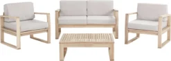 NATERIAL - Salon De Jardin SOLARIS - Salon De Jardin Avec Coussins - 4 Personnes 1 Canapé Extérieur 2 Places - 2 Fauteuils De Jardin - 1 Table Basse Extérieur 80x55x28 Cm - Beige - Acacia - FSC