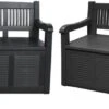 Banc De Jardin 2 PIECES - Avec Coffre De Opbergbox/ Coussin Banc De Rangement -130x60x85cm - Zwart