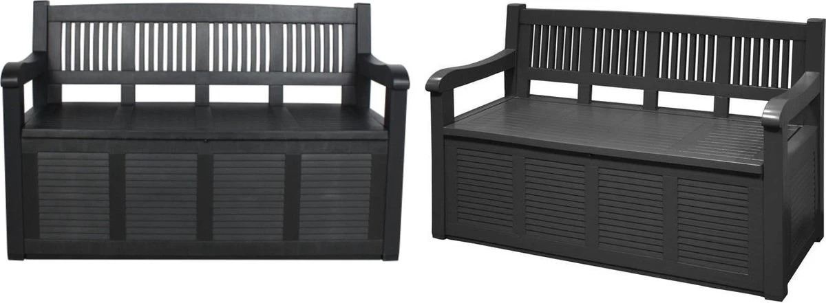 Banc De Jardin 2 PIECES - Avec Coffre De Opbergbox/ Coussin Banc De Rangement -130x60x85cm - Zwart 1 Banc De Jardin 2 PIECES - Avec Coffre De Opbergbox/ Coussin Banc De Rangement -130x60x85cm - Zwart