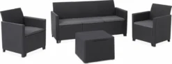Salon De Alice's Garden CLAIRE - 5 Places - Résine Synthétique - Imitation Osier - Graphite/ Grijs