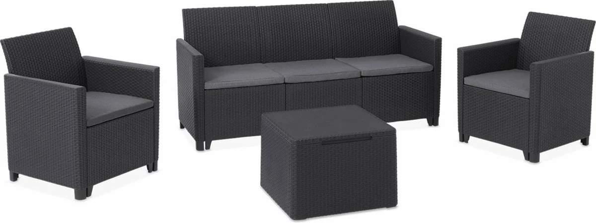 Salon De Alice's Garden CLAIRE - 5 Places - Résine Synthétique - Imitation Osier - Graphite/ Grijs