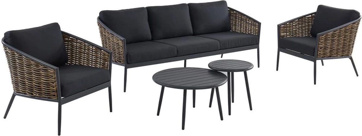MYLIA Coin Repas De Jardin En Résine Tressée Et Aluminium : 1 Canapé 3 Places, 2 Fauteuils Et 2 Tables Basses - Anthracite - BARLETTA L 206 Cm X H 75 Cm X P 82 Cm 2 MYLIA Coin Repas De Jardin En Résine Tressée Et Aluminium : 1 Canapé 3 Places, 2 Fauteuils Et 2 Tables Basses - Anthracite - BARLETTA L 206 Cm X H 75 Cm X P 82 Cm – Image 2