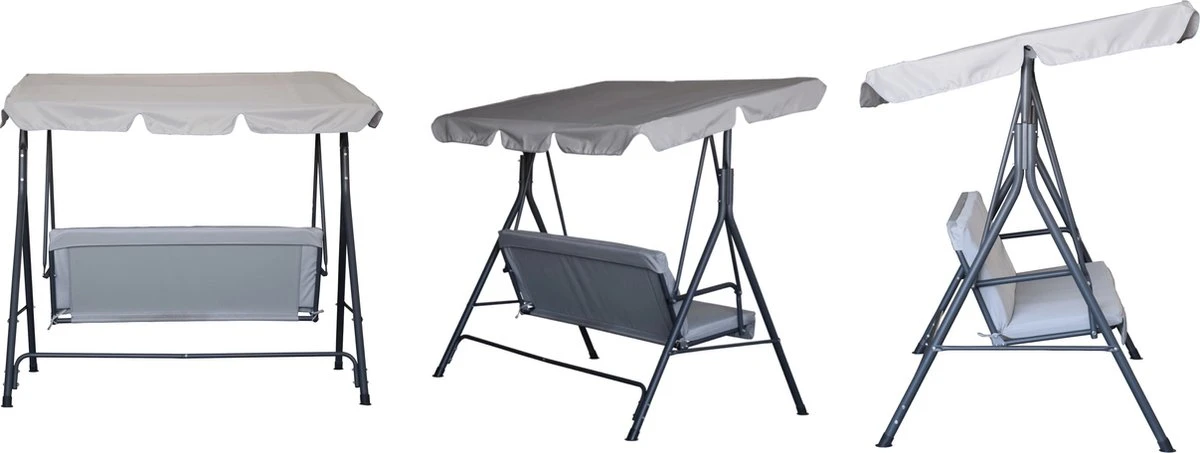 GENERIC - Balançoire De Jardin - Balançoire 3 Places Avec Auvent - Avec Kussen - Max.180kg - H.151 X L.170 X P.112 Cm - Acier - Polyester - Gris Foncé - Canapé Balançoire - Siège Balançoire 3 GENERIC - Balançoire De Jardin - Balançoire 3 Places Avec Auvent - Avec Kussen - Max.180kg - H.151 X L.170 X P.112 Cm - Acier - Polyester - Gris Foncé - Canapé Balançoire - Siège Balançoire – Image 3