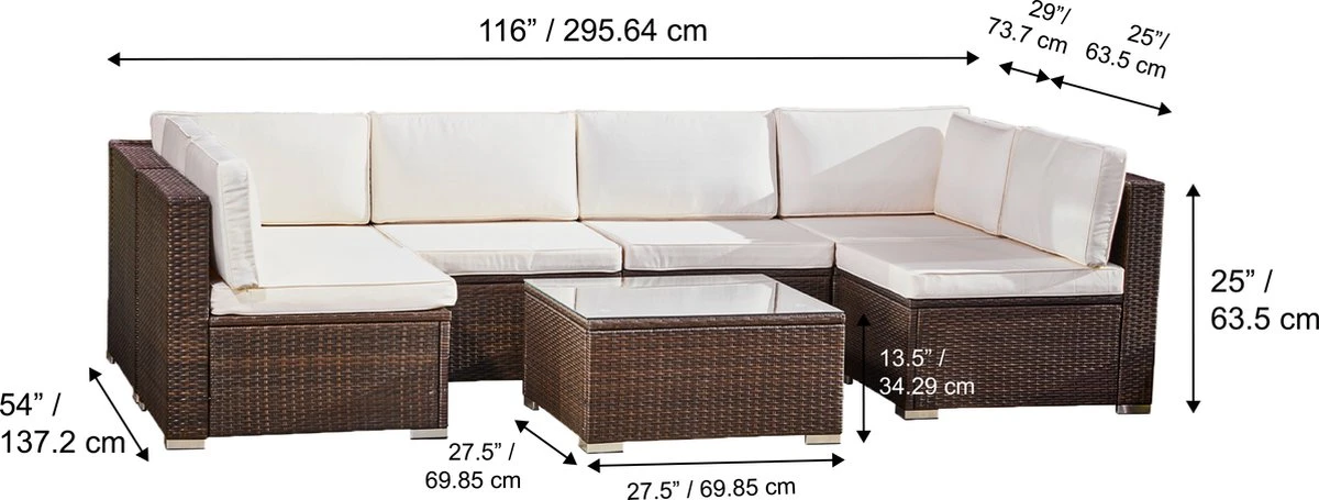 Teamson Home - Grand Ensemble De Salon D'angle 7 Pièces - Mobilier De Jardin De Jardin - Canapé De Jardin - Table Et Coussins Inclus - Rotin - Marron / Wit 5 Teamson Home - Grand Ensemble De Salon D'angle 7 Pièces - Mobilier De Jardin De Jardin - Canapé De Jardin - Table Et Coussins Inclus - Rotin - Marron / Wit – Image 5