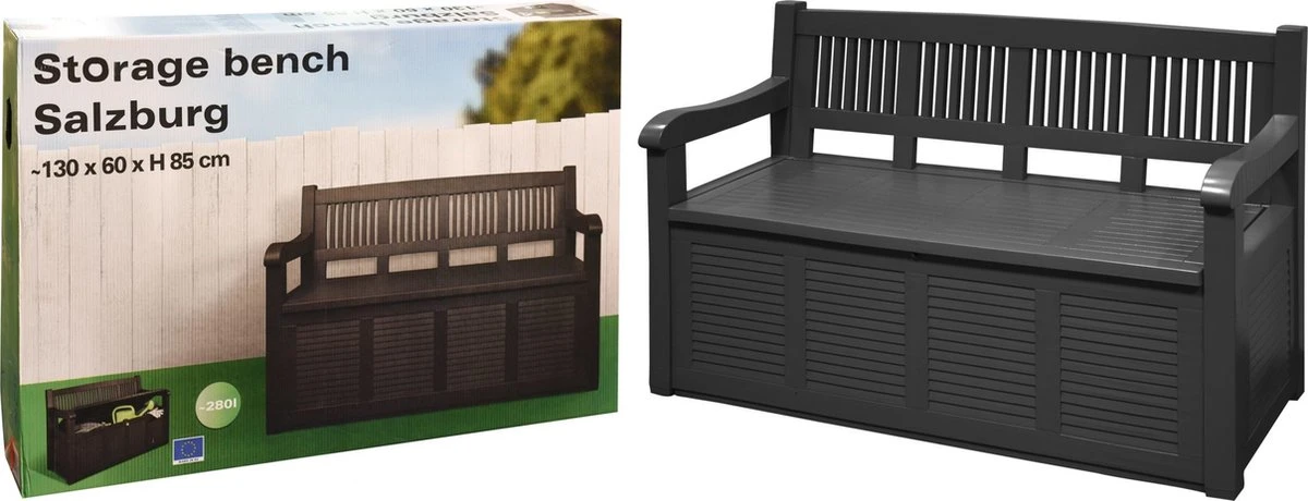 Banc De Jardin 2 PIECES - Avec Coffre De Opbergbox/ Coussin Banc De Rangement -130x60x85cm - Zwart 2 Banc De Jardin 2 PIECES - Avec Coffre De Opbergbox/ Coussin Banc De Rangement -130x60x85cm - Zwart – Image 2