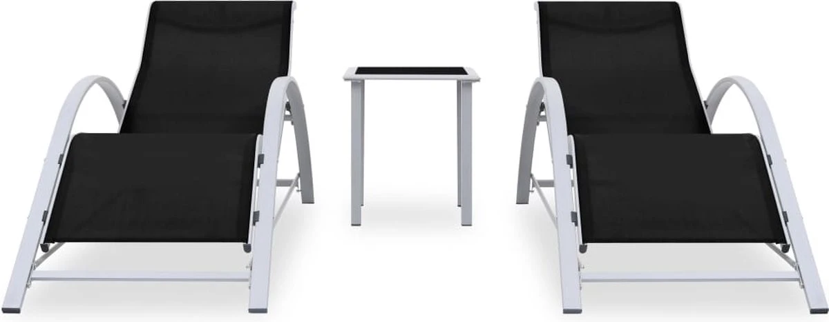 VidaXL Ensemble De Chaises Longues Noir - 2 Pièces - Avec Table - Zwart - Sun Longues - Chaise Longue - Jardin - Lit Lounge - 2 Pièces 12 VidaXL Ensemble De Chaises Longues Noir - 2 Pièces - Avec Table - Zwart - Sun Longues - Chaise Longue - Jardin - Lit Lounge - 2 Pièces – Image 12