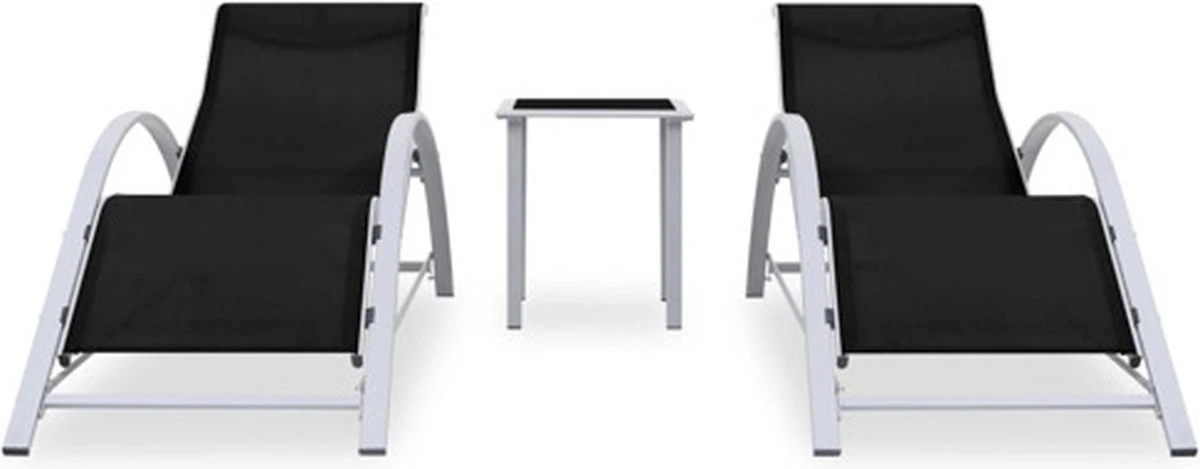 VidaXL Ensemble De Chaises Longues Noir - 2 Pièces - Avec Table - Zwart - Sun Longues - Chaise Longue - Jardin - Lit Lounge - 2 Pièces 10 VidaXL Ensemble De Chaises Longues Noir - 2 Pièces - Avec Table - Zwart - Sun Longues - Chaise Longue - Jardin - Lit Lounge - 2 Pièces – Image 10