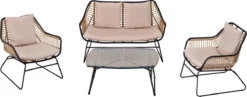 Canapé De Jardin Outsunny En Poly-rotin Ensemble De 4 Canapés En Rotin Acier Polyester Kaki + Beige 860-165
