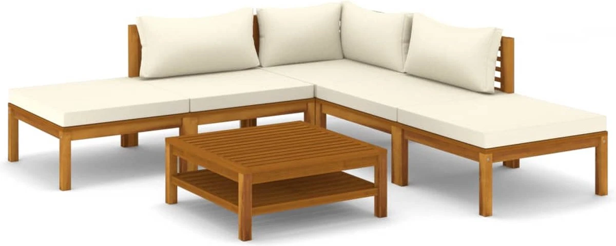 Prolenta Premium - Ensemble De Salon 6 Pièces Avec Coussins Couleur Crème En Bois D'acacia Massif 4 Prolenta Premium - Ensemble De Salon 6 Pièces Avec Coussins Couleur Crème En Bois D'acacia Massif – Image 4
