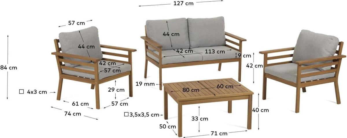 Kave Home - Ensemble D'extérieur Vilma Composé D'un Canapé, De 2 Fauteuils Et D'une Table Basse En Bois D'acacia 100%FSC 6 Kave Home - Ensemble D'extérieur Vilma Composé D'un Canapé, De 2 Fauteuils Et D'une Table Basse En Bois D'acacia 100%FSC – Image 6