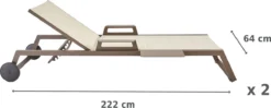 NATERIAL - Set De 2 Bains De Soleil ODYSSEA - 2 Chaises De Jardin à Roulettes - Capacité De Charge Jusqu'à 160 Kg - 222X64X87,5 Cm - Bains De Soleil - Aluminium - Textilène - Moka -Jardin Meubles Magasin 1200x481