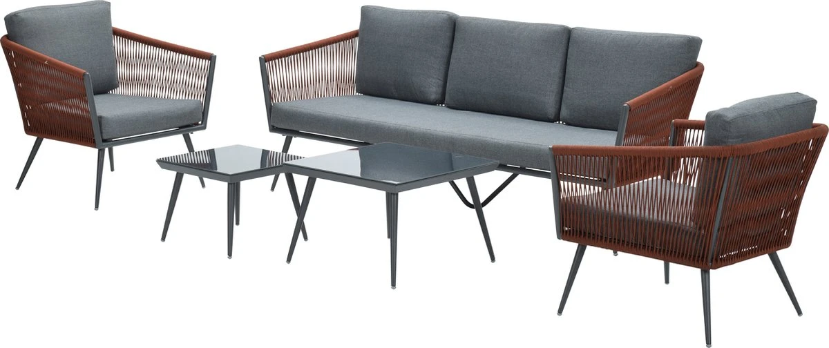 Garden Impressions Ensemble De Salon Canberra 5 Pièces - Corde - Gris Foncé/rouge/gris Clair 2 Garden Impressions Ensemble De Salon Canberra 5 Pièces - Corde - Gris Foncé/rouge/gris Clair – Image 2