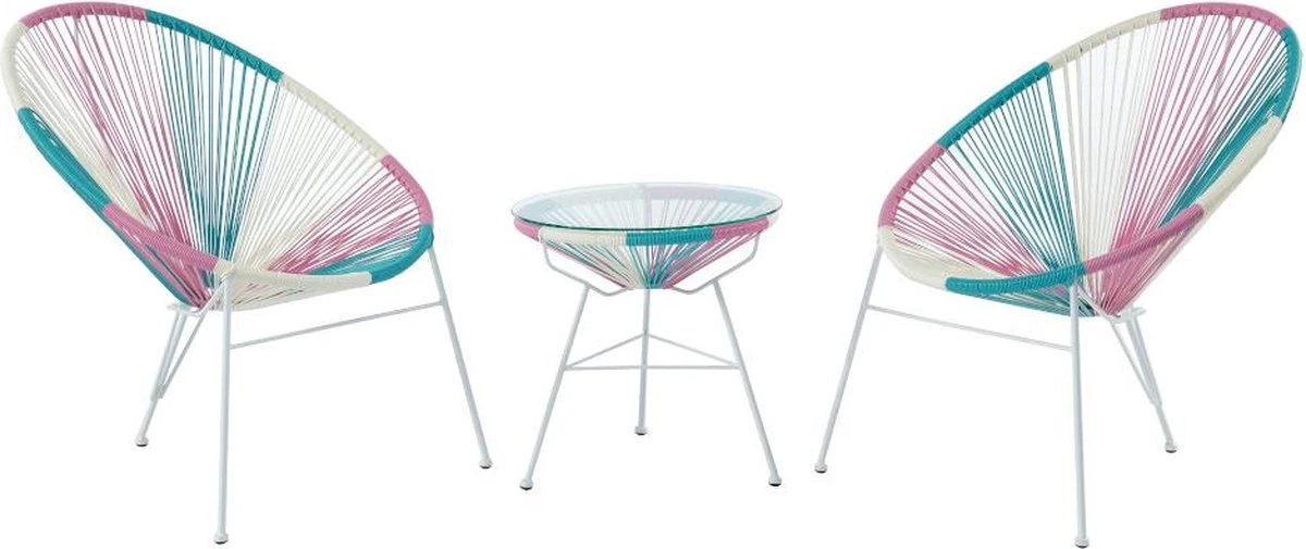 Salon De Jardin II En Fils De Résine Tressés - Rose, Bleu, Blanc - 2 Chaises Et Une Table - ALIOS L 72 Cm X H 86 Cm X P 81 Cm 2 Salon De Jardin II En Fils De Résine Tressés - Rose, Bleu, Blanc - 2 Chaises Et Une Table - ALIOS L 72 Cm X H 86 Cm X P 81 Cm – Image 2