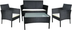 Borvat® | Mobilier De Jardin | Ensemble De Jardin | Mobilier De Jardin | Noir | Tissé | Coussins Crème | Mobilier De Jardin | Ensemble Salon 4 Places |