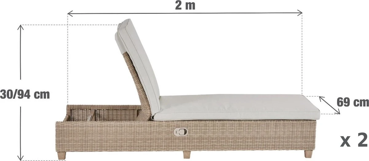 NATERIAL - Lot De 2 Transats MEDENA - 2 Fauteuils De Jardin - Chargeable Jusqu'à 160 Kg - 200X69X30/94 Cm - Bains De Soleil - Dossier Réglable - Aluminium - Polyrotin - Beige - Crème 5 NATERIAL - Lot De 2 Transats MEDENA - 2 Fauteuils De Jardin - Chargeable Jusqu'à 160 Kg - 200X69X30/94 Cm - Bains De Soleil - Dossier Réglable - Aluminium - Polyrotin - Beige - Crème – Image 5