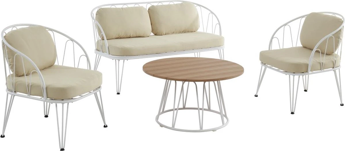 MYLIA Salon De Jardin En Métal : 1 Canapé 2 Places, 2 Fauteuils Et 1 Table Basse - Wit - ARLESAN L 138 Cm X H 77,5 Cm X P 68 Cm 1 MYLIA Salon De Jardin En Métal : 1 Canapé 2 Places, 2 Fauteuils Et 1 Table Basse - Wit - ARLESAN L 138 Cm X H 77,5 Cm X P 68 Cm