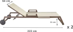 NATERIAL - Set De 2 Bains De Soleil ODYSSEA - 2 Chaises De Jardin à Roulettes - Capacité De Charge Jusqu'à 160 Kg - 222X64X87,5 Cm - Bains De Soleil - Aluminium - Textilène - Moka -Jardin Meubles Magasin 1200x530