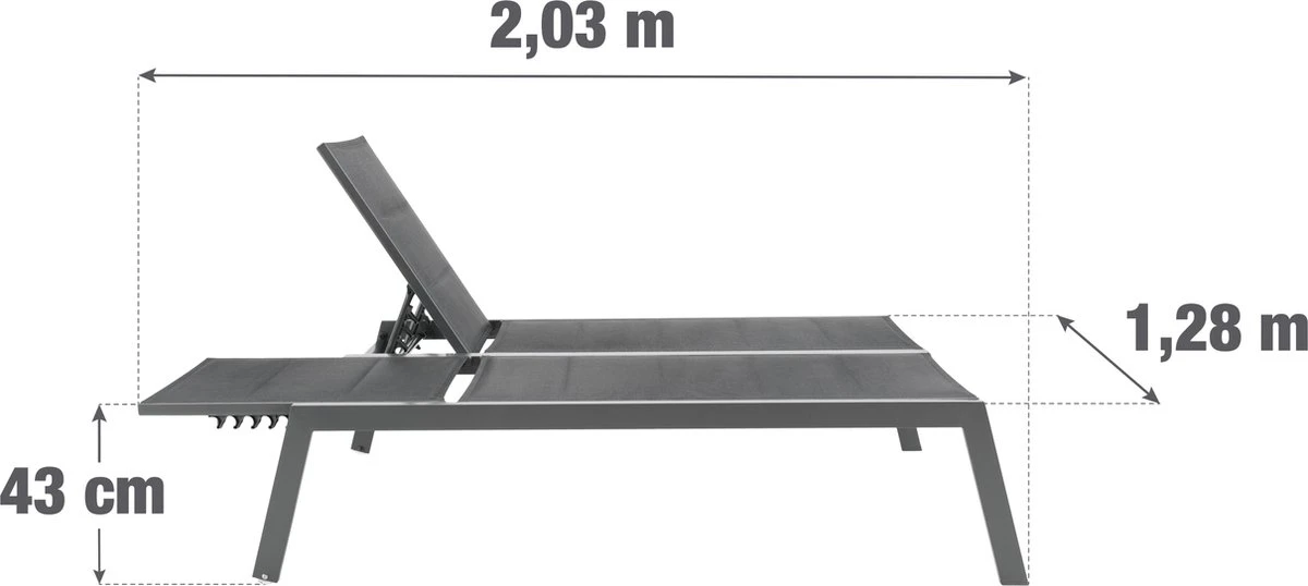 NATERIAL - Transat Double LISBOA - Transat De Jardin Avec Dossier Réglable - 203x128x43 Cm - Fix En Aluminium - Textilène - Anthracite 4 NATERIAL - Transat Double LISBOA - Transat De Jardin Avec Dossier Réglable - 203x128x43 Cm - Fix En Aluminium - Textilène - Anthracite – Image 4